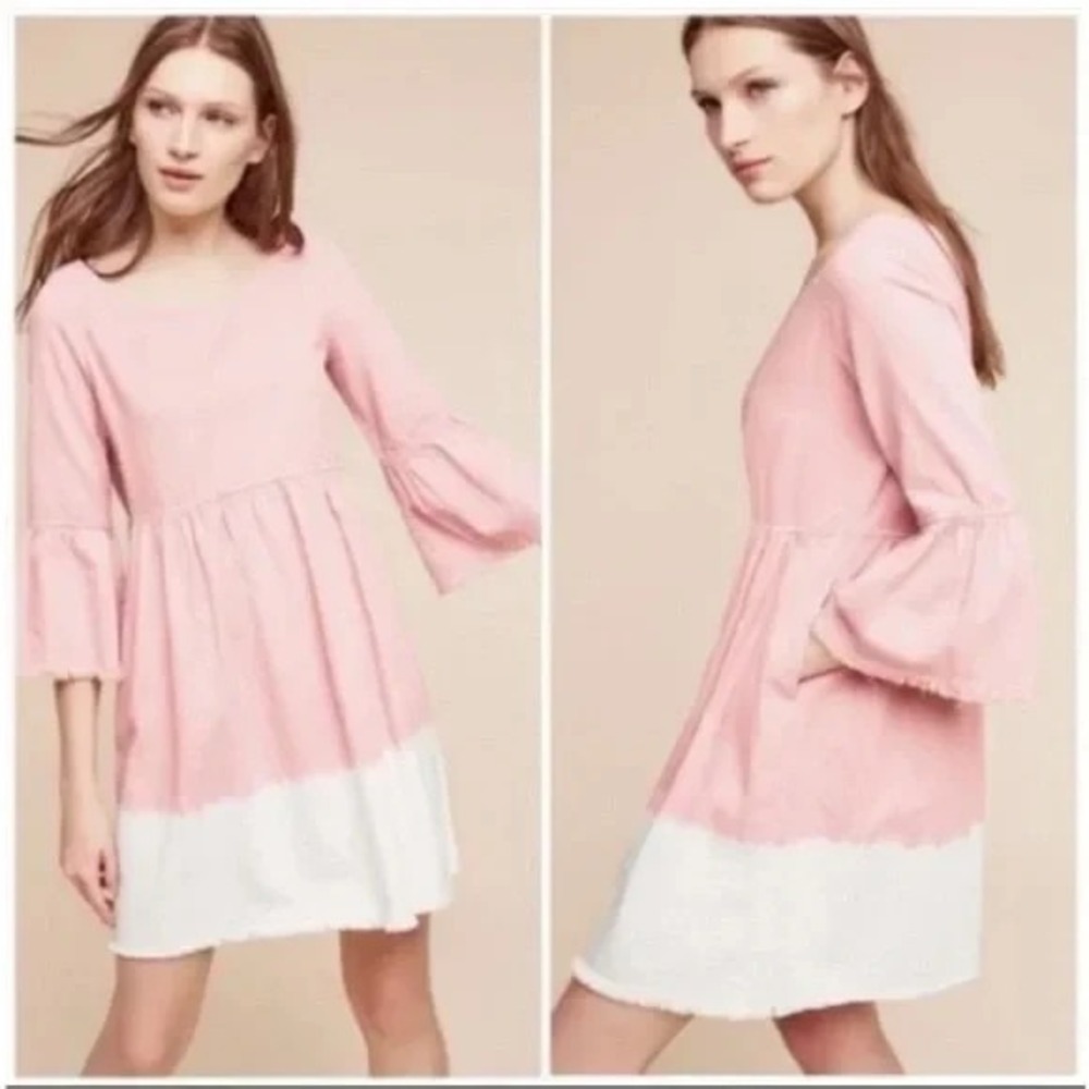 Anthropologie Holding Horses Dip Dye Ombre Babydoll Dress in Pink US 8